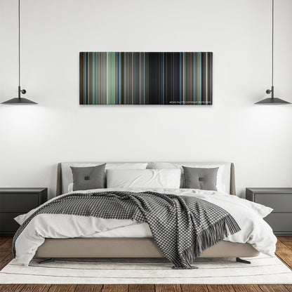 Patriots Day color palette canvas above a bed, between two black pendant lamps