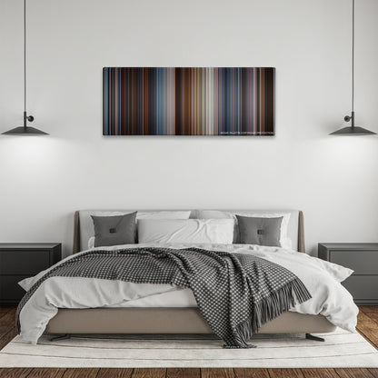 Terminator 3: Rise of the Machines color palette canvas above a bed, between two black pendant lamps