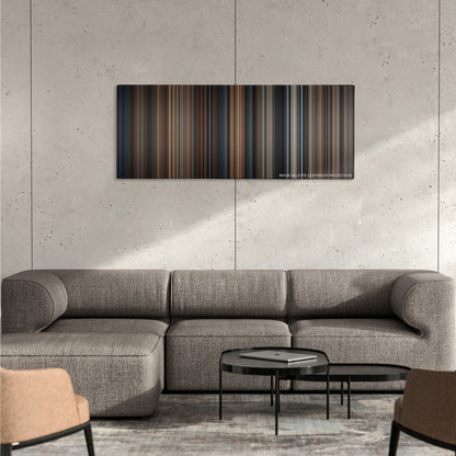 White House Down color palette canvas on a concrete wall above a gray sectional sofa