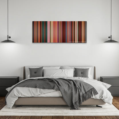 Wreck-It Ralph color palette canvas above a bed, between two black pendant lamps