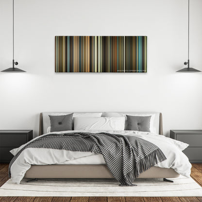 Anna Karenina color palette canvas above a bed, between two black pendant lamps