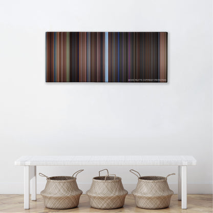 Small Soldiers color palette canvas above a white bench with three woven baskets