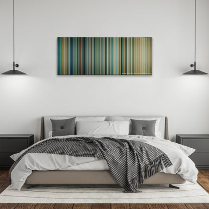 Transformers: Revenge of the Fallen color palette canvas above a bed, between two black pendant lamps