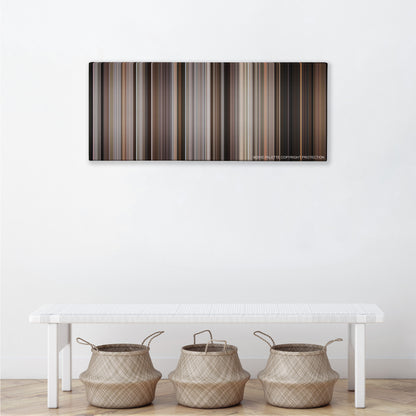 A Bronx Tale color palette canvas above a white bench with three woven baskets
