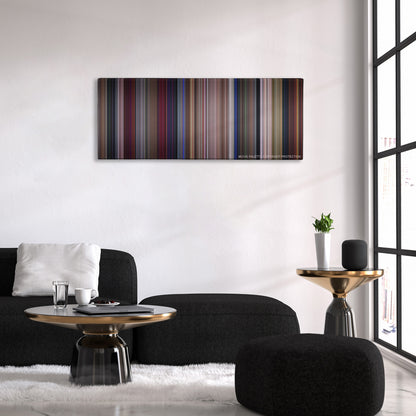 Wayne's World color palette canvas above a black sofa with a gold-topped table