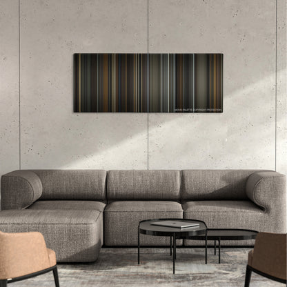 Amour color palette canvas on a concrete wall above a gray sectional sofa