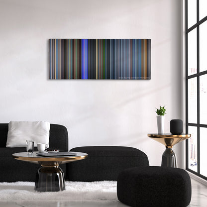 Ready Player One color palette canvas above a black sofa with a gold-topped table