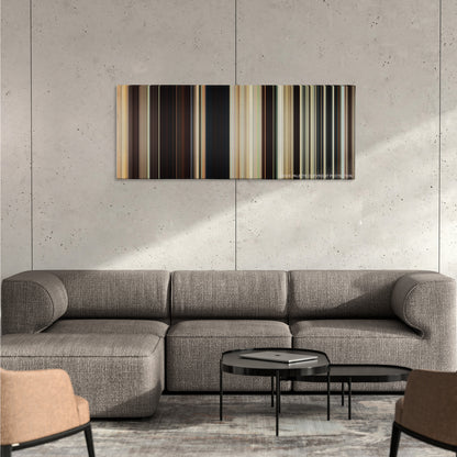 Cowboys & Aliens color palette canvas on a concrete wall above a gray sectional sofa