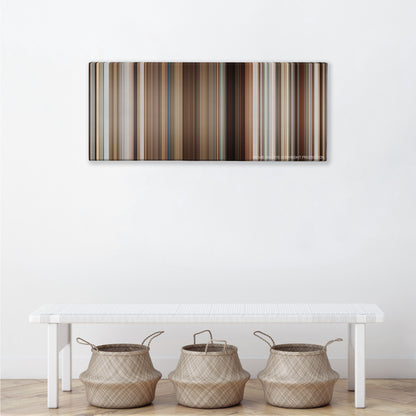 Stranger Than Fiction color palette canvas above a white bench with three woven baskets