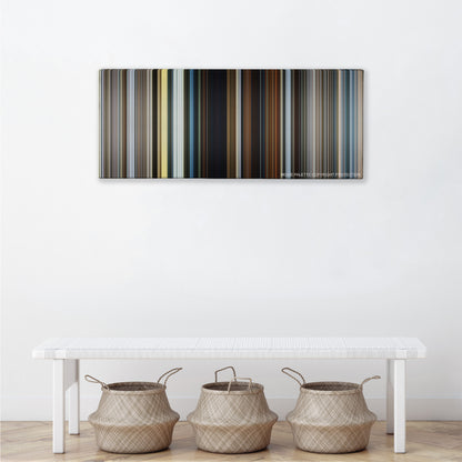 The Dark Tower color palette canvas above a white bench with three woven baskets