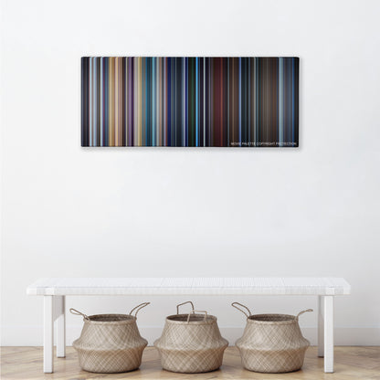 Valerian and the City of a Thousand Planets color palette canvas above a white bench with three woven baskets