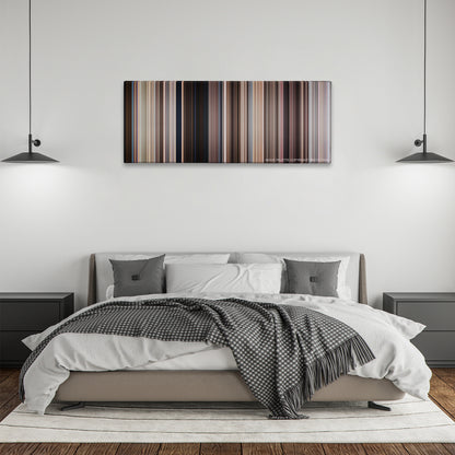 Monty Python's Life of Brian color palette canvas above a bed, between two black pendant lamps