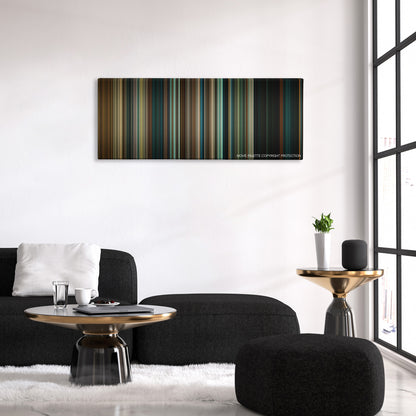 A Nightmare on Elm Street color palette canvas above a black sofa with a gold-topped table