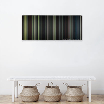 The Maze Runner color palette canvas above a white bench with three woven baskets