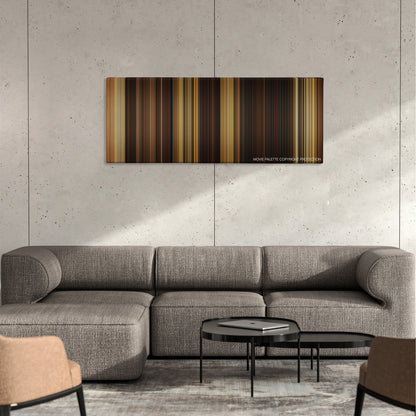The Legend of Zorro color palette canvas on a concrete wall above a gray sectional sofa