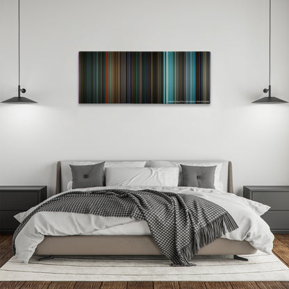 John Wick: Chapter 2 color palette canvas above a bed, between two black pendant lamps
