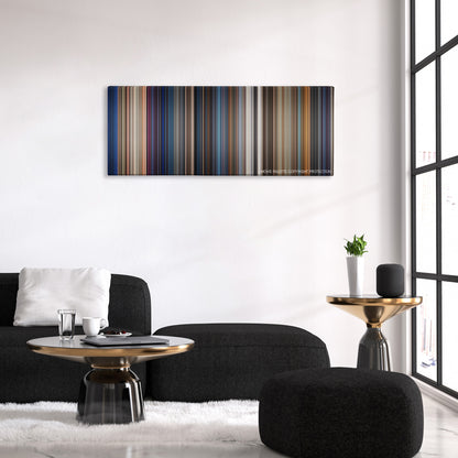 The Last Boy Scout color palette canvas above a black sofa with a gold-topped table