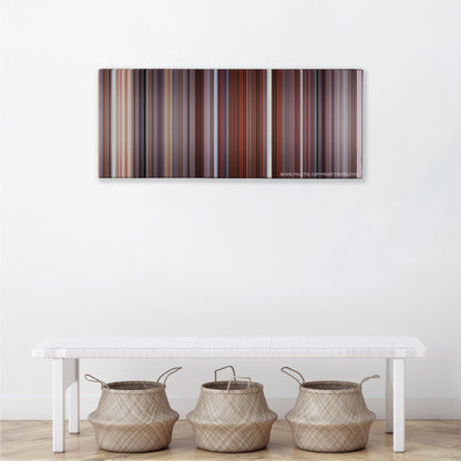 Along Came Polly color palette canvas above a white bench with three woven baskets