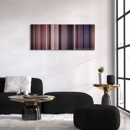 Mars Attacks! color palette canvas above a black sofa with a gold-topped table