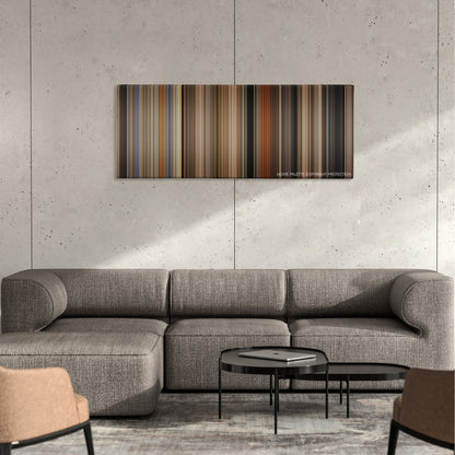Runaway Bride color palette canvas on a concrete wall above a gray sectional sofa