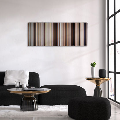 Dances with Wolves color palette canvas above a black sofa with a gold-topped table