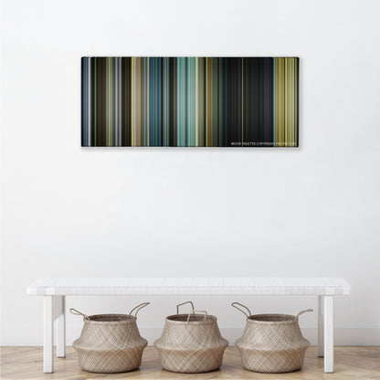 Sicario: Day of the Soldado color palette canvas above a white bench with three woven baskets