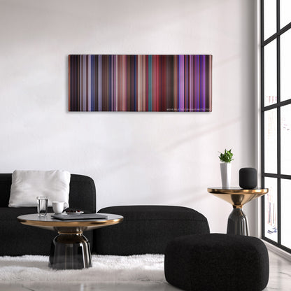 Miss Congeniality color palette canvas above a black sofa with a gold-topped table