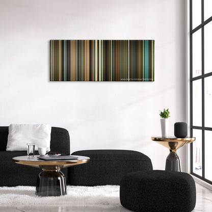 Anna Karenina color palette canvas above a black sofa with a gold-topped table