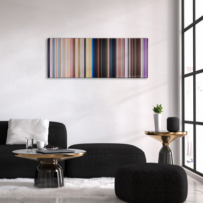 Zootopia color palette canvas above a black sofa with a gold-topped table