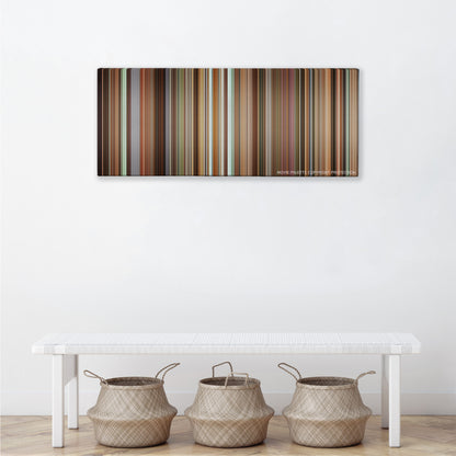 Still Alice color palette canvas above a white bench with three woven baskets