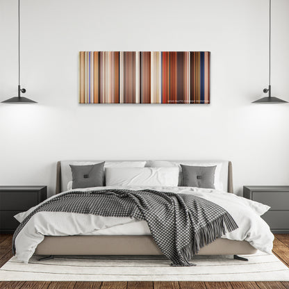 Intolerable Cruelty color palette canvas above a bed, between two black pendant lamps