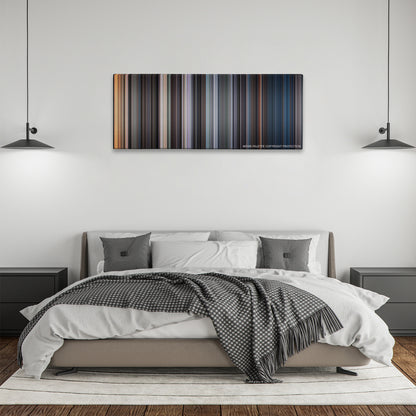 The Exorcist color palette canvas above a bed, between two black pendant lamps