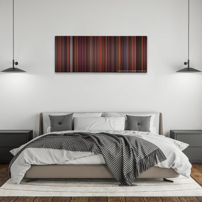 Die Hard 2 color palette canvas above a bed, between two black pendant lamps