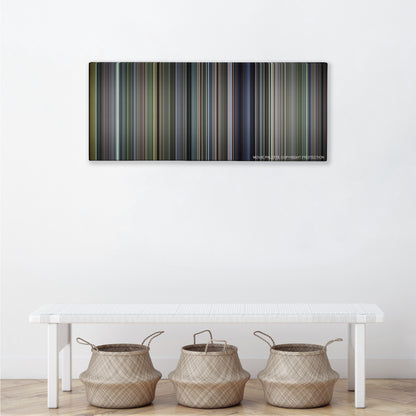 Billy Elliot color palette canvas above a white bench with three woven baskets