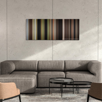 Crocodile Dundee color palette canvas on a concrete wall above a gray sectional sofa