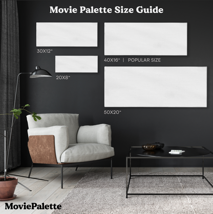 Movie Palette size guide: blank canvases in 20x8, 30x12, 40x16 and 50x20 inch sizes