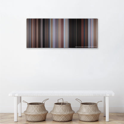 Planes, Trains & Automobiles color palette canvas above a white bench with three woven baskets