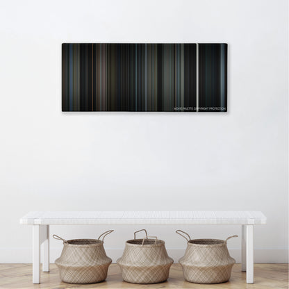 The Ring Two color palette canvas above a white bench with three woven baskets