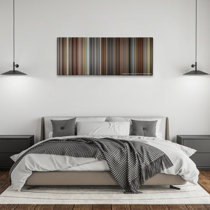 The Fault in Our Stars color palette canvas above a bed, between two black pendant lamps