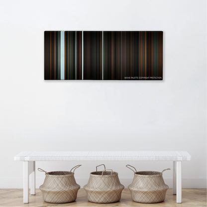 Only Lovers Left Alive color palette canvas above a white bench with three woven baskets