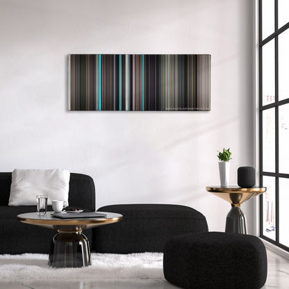 The Graduate color palette canvas above a black sofa with a gold-topped table