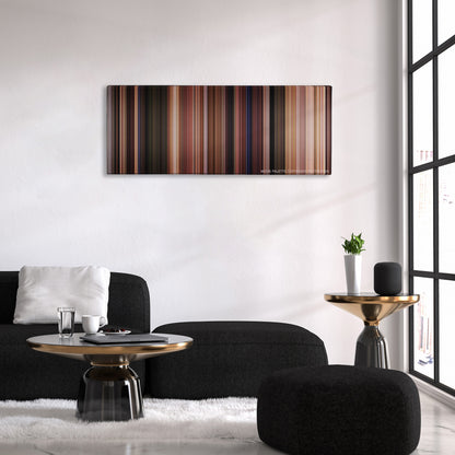 Field of Dreams color palette canvas above a black sofa with a gold-topped table