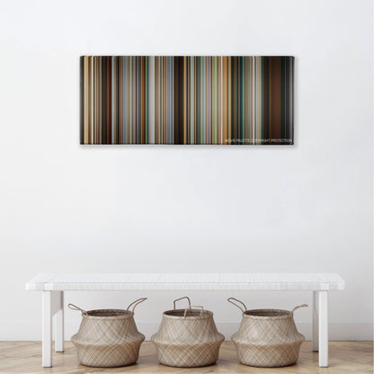 The Girl Who Played with Fire color palette canvas above a white bench with three woven baskets