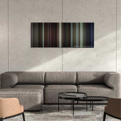 The Guest color palette canvas on a concrete wall above a gray sectional sofa