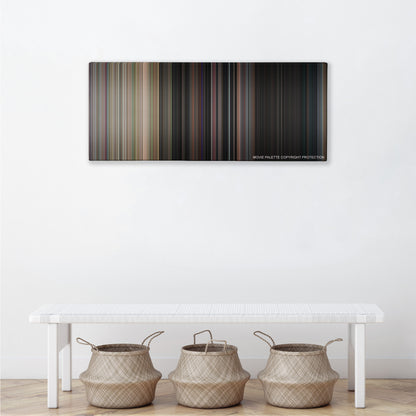 Dazed and Confused color palette canvas above a white bench with three woven baskets