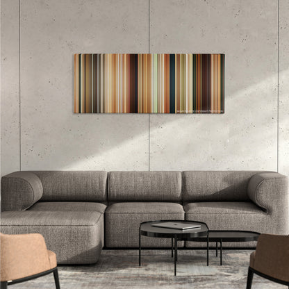 Madagascar: Escape 2 Africa color palette canvas on a concrete wall above a gray sectional sofa