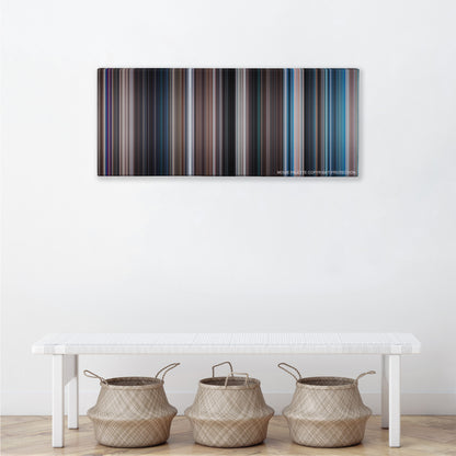 Thunderball color palette canvas above a white bench with three woven baskets