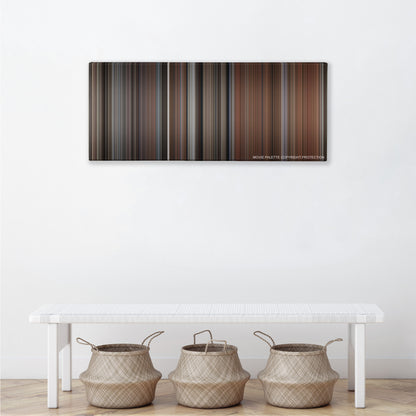 My Cousin Vinny color palette canvas above a white bench with three woven baskets