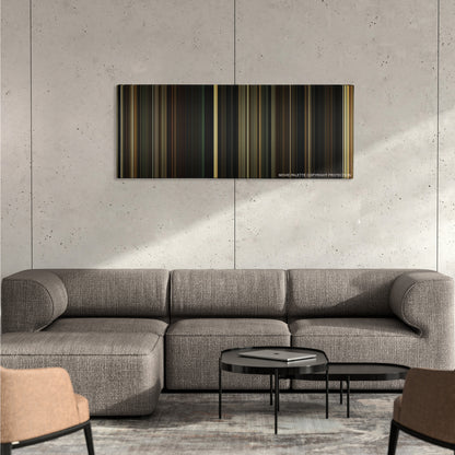 Gangster Squad color palette canvas on a concrete wall above a gray sectional sofa
