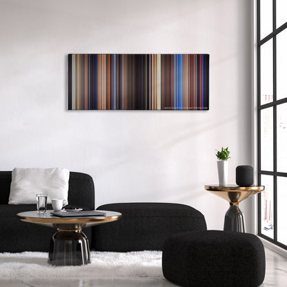 Poltergeist color palette canvas above a black sofa with a gold-topped table